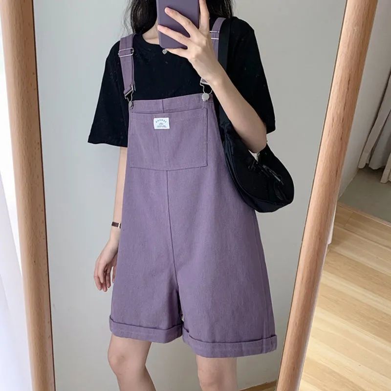  summer new suspenders women's Korean version loose and versatile straight simple Wide Leg Denim Shorts Japanese small fashion