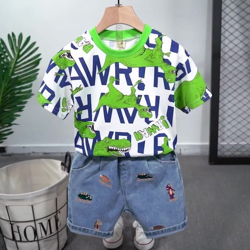 New Korean version of the summer boy T-shirt male baby cotton children's foreign style dinosaur pattern cartoon top tide