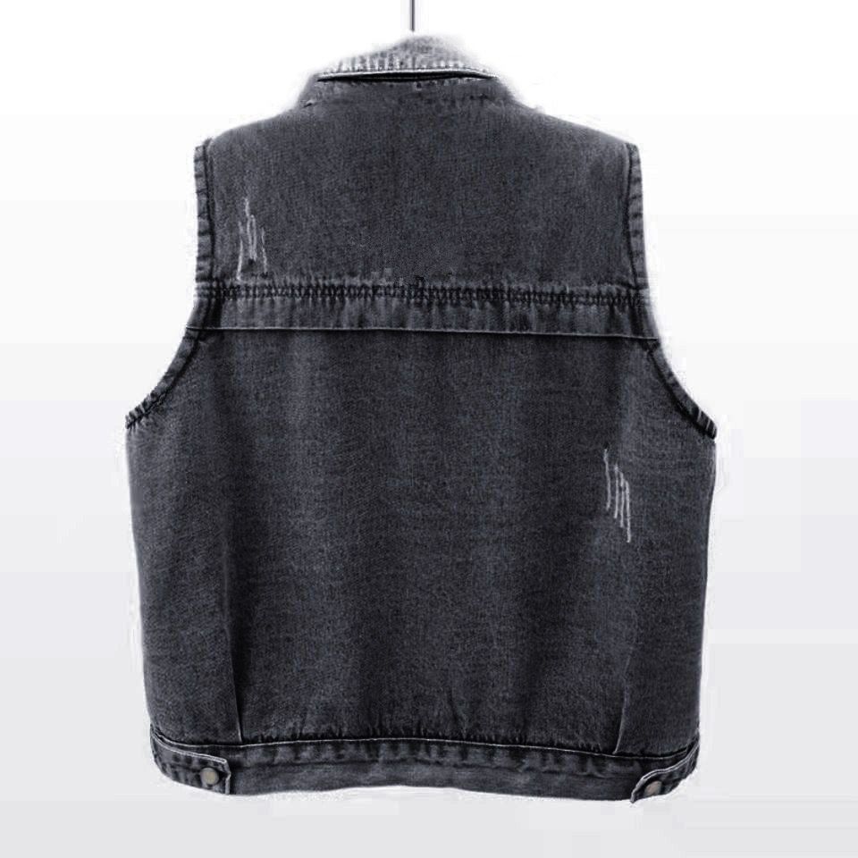 Denim vest female short section Korean version spring and summer new simple large pocket sleeveless vest versatile loose top coat