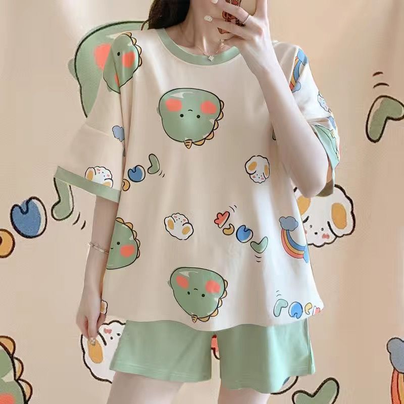 Pajamas women's summer pure cotton thin suit students Korean version cute junior high school students short-sleeved girls can wear home clothes