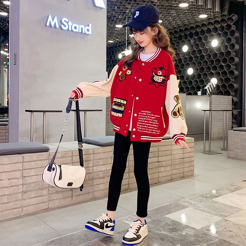 女童春装外套2022新款韩版洋气儿童春秋网红棒球服中大童夹克上衣