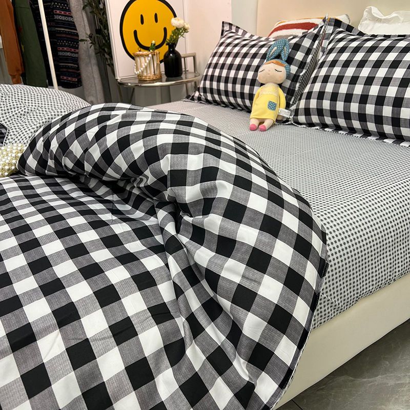 Nordic style small plaid rainbow quilt cover four-piece single student dormitory bed sheet quilt cover three-piece bedding