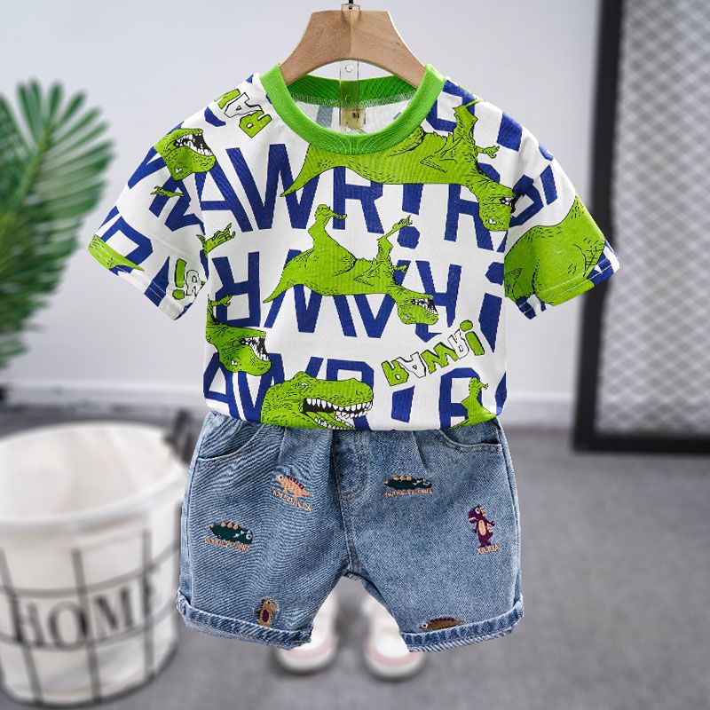 New Korean version of the summer boy T-shirt male baby cotton children's foreign style dinosaur pattern cartoon top tide