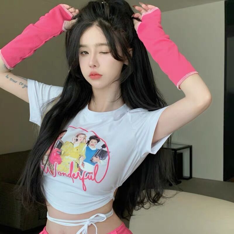 Niche chic tops women's summer American hot girl outfit super spicy hot street t-shirt sexy tight short clothes