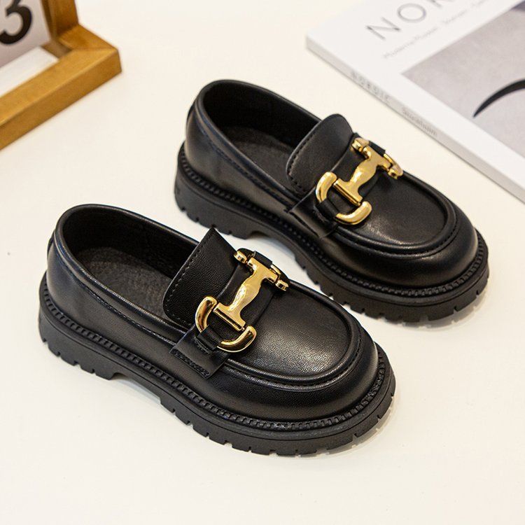 Girls' small leather shoes 2022 new spring and autumn fashion horsebit buckle British style soft-soled loafers