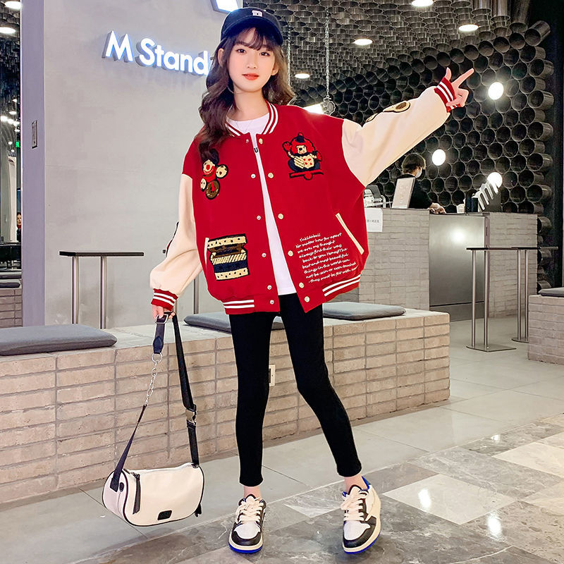 女童春装外套2022新款韩版洋气儿童春秋网红棒球服中大童夹克上衣