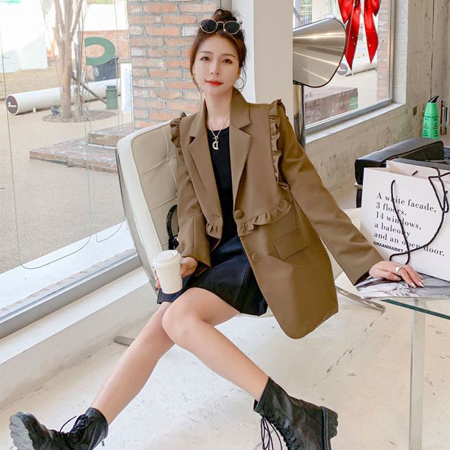 Small fragrant style suit jacket for women spring and autumn new  Korean version slimming fungus small suit top versatile for women