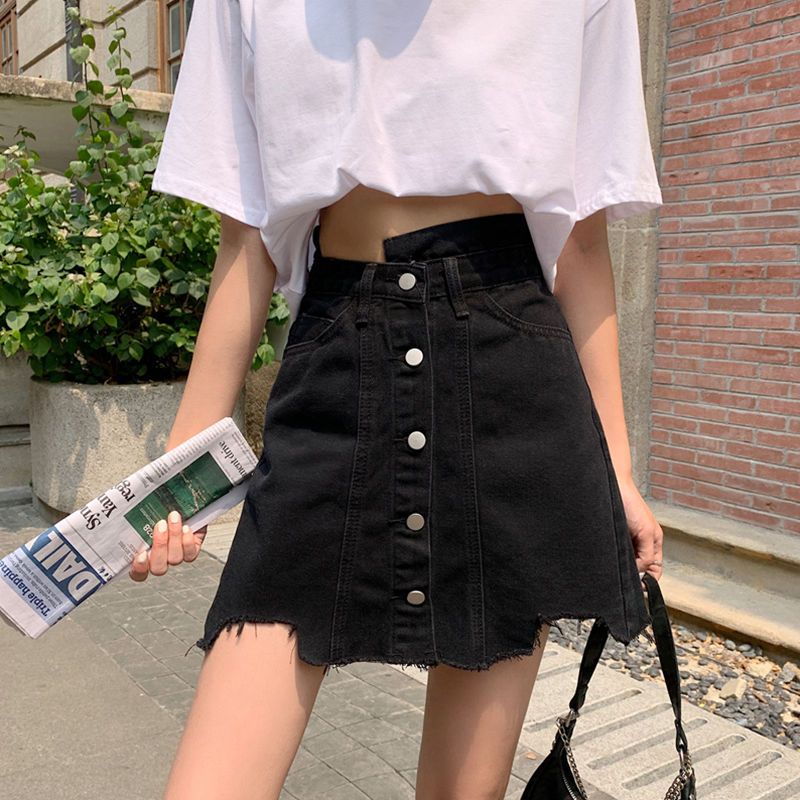 不規則牛仔短裙女夏季新款大碼胖mm高腰收腹顯瘦遮肚a字半身裙子