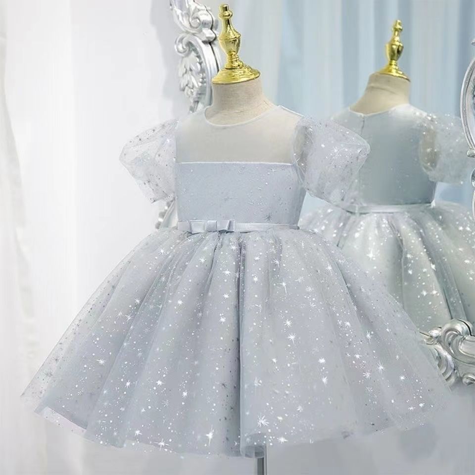 女童夏裝2022新款花童禮服小女孩洋氣公主裙兒童禮服夏季蓬蓬裙