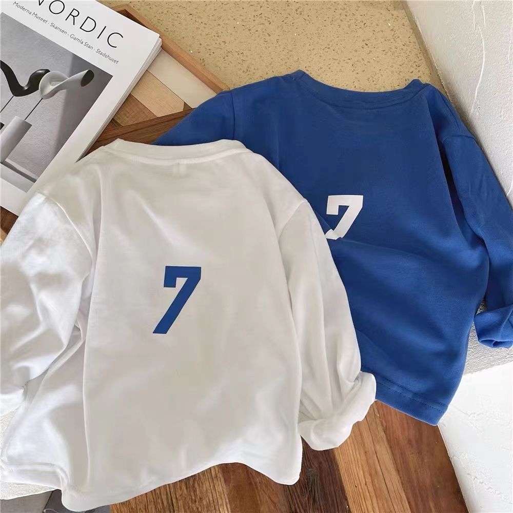 2022 spring boys' long-sleeved T-shirt new children's blue top spring and autumn Korean version handsome baby bottoming shirt tide