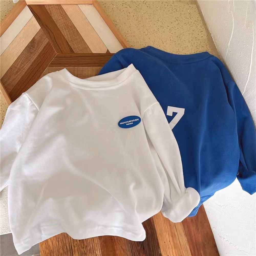 2022 spring boys' long-sleeved T-shirt new children's blue top spring and autumn Korean version handsome baby bottoming shirt tide
