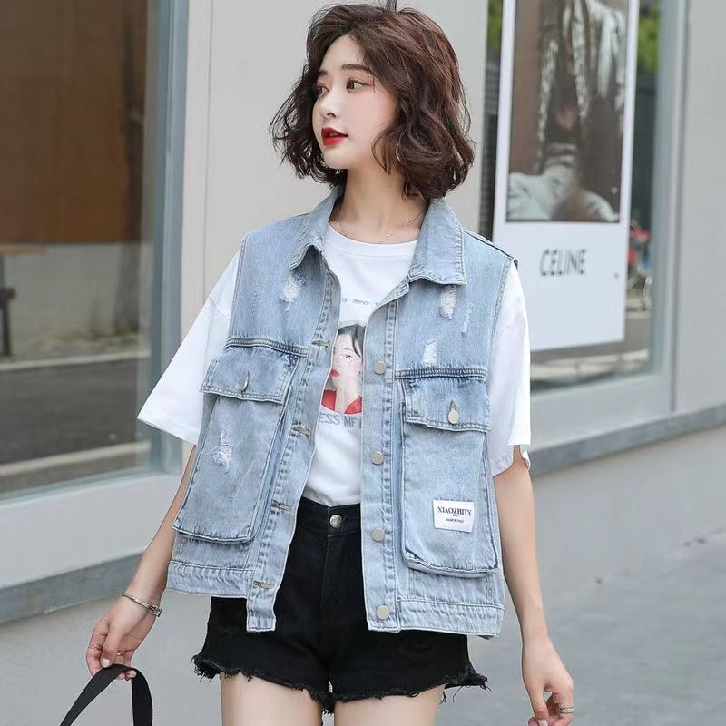 Denim vest female student workwear Korean version  fashion trend women's clothing new style vest female Internet celebrity spring and autumn thin section