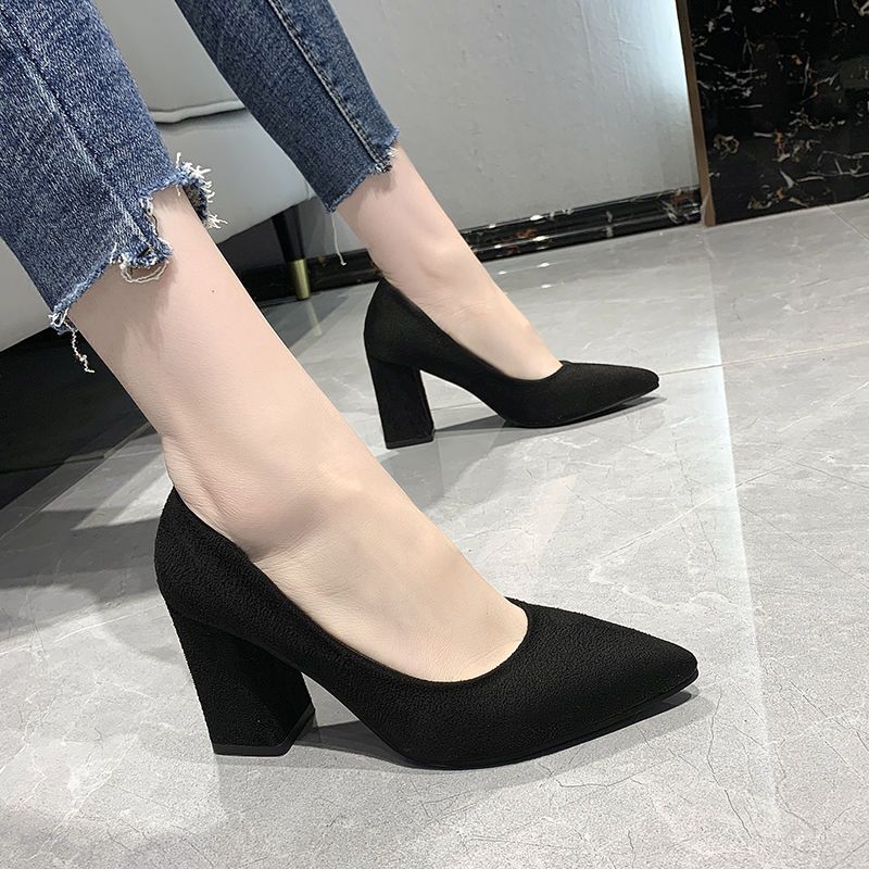 3cm small-heeled high-heeled shoes women's slender-heeled temperament black professional students formal dress etiquette large size 5 thick-heeled mid-heel single shoes