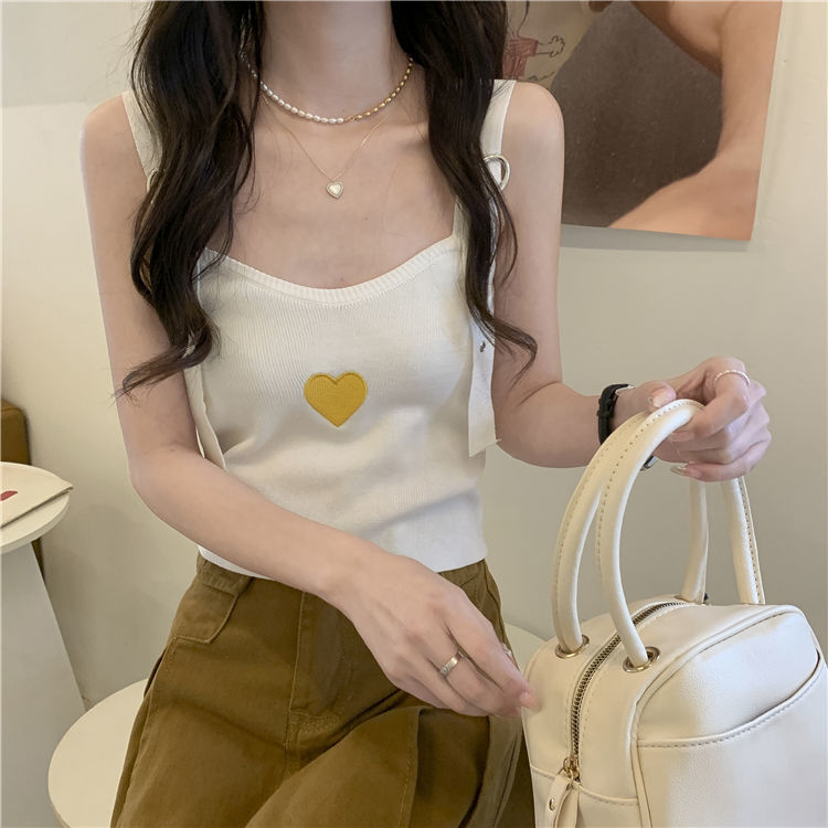 Design sense niche embroidered love camisole women's inner wear  summer new style outer wear beautiful back sleeveless top