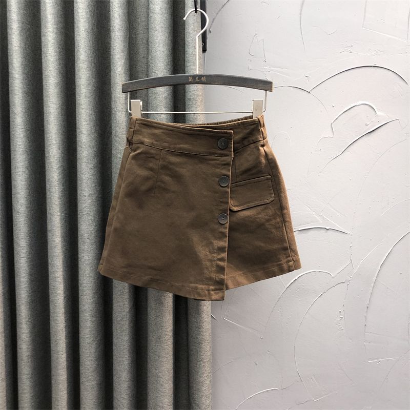 Brown plus size jeans skirt women 2023 new summer high waist casual irregular A-line shorts trendy