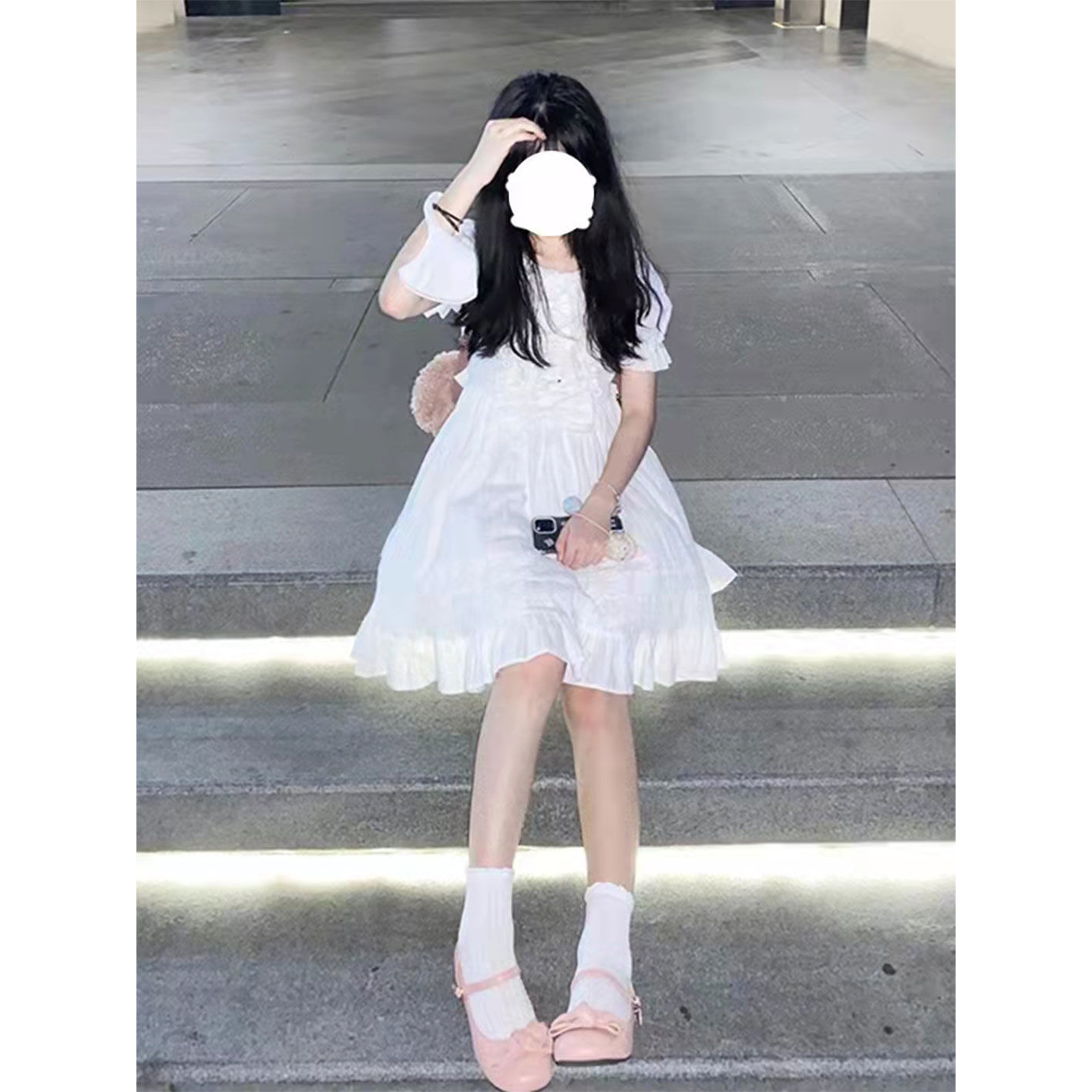 Doll collar dress female  summer new student small white skirt small waist slimming lace skirt