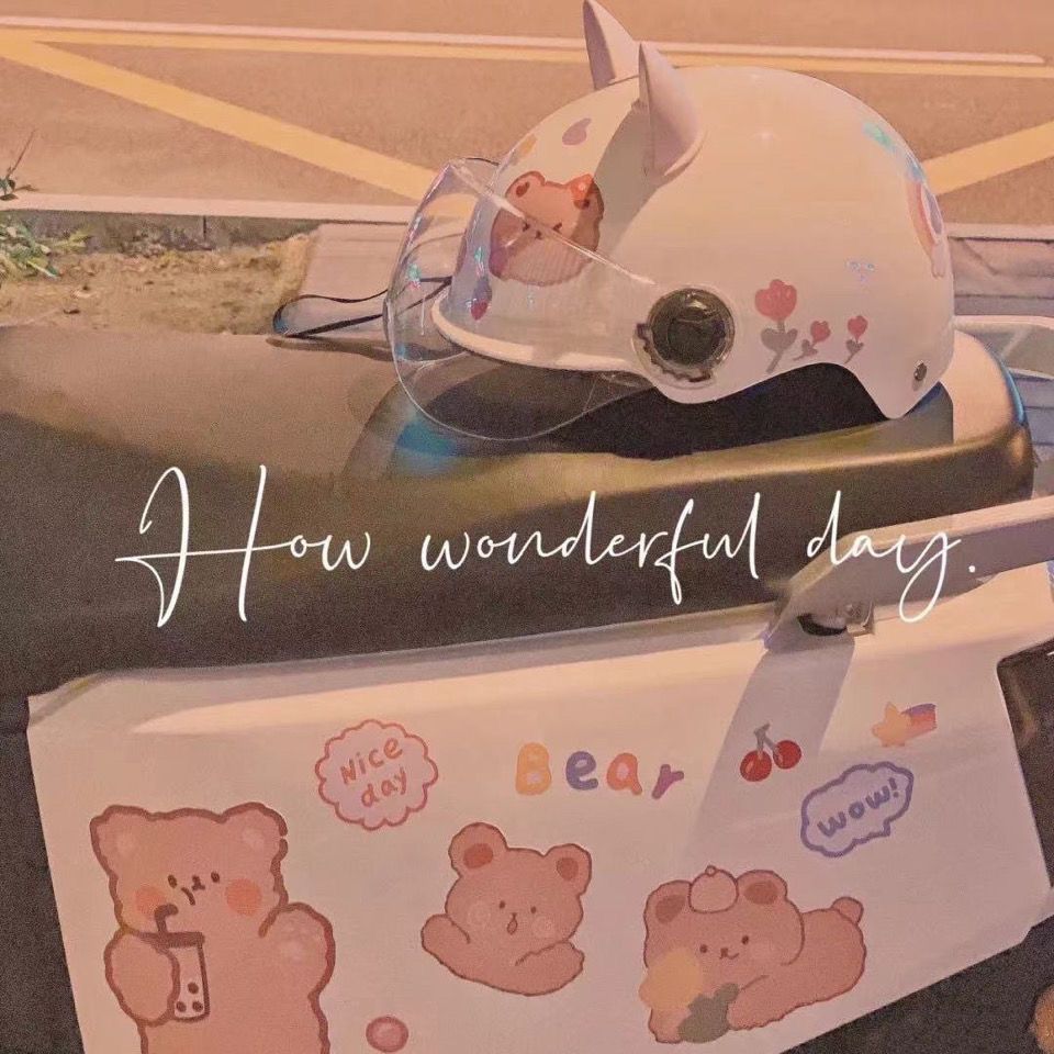 Cute bear rabbit electric car sticker cartoon cute helmet decoration sticker body scratch blocking waterproof sticker