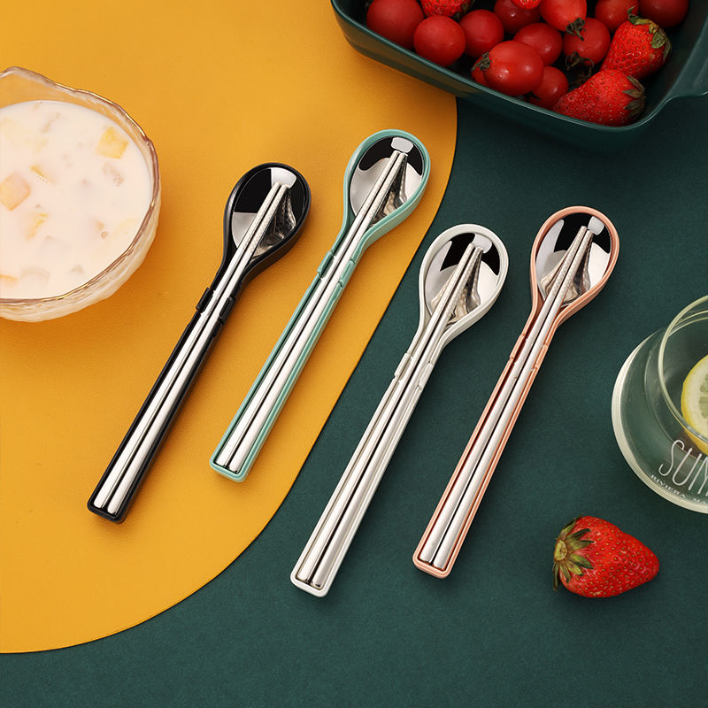 Stainless steel 304 portable tableware three-piece set chopsticks spoon fork food grade office worker single tableware set