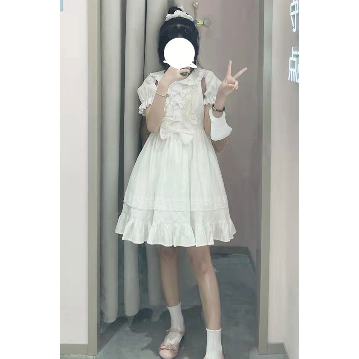 Doll collar dress female  summer new student small white skirt small waist slimming lace skirt