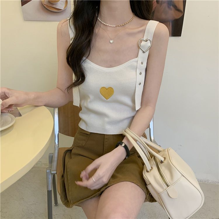 Design sense niche embroidered love camisole women's inner wear  summer new style outer wear beautiful back sleeveless top