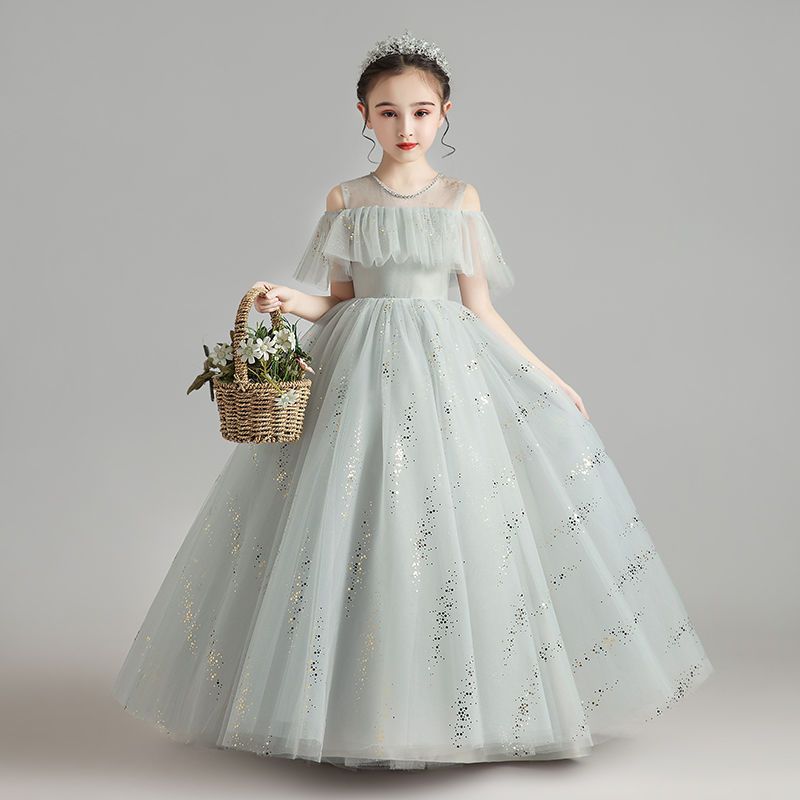 女童夏季公主裙蓬蓬紗花童夏裝兒童婚紗高端走秀鋼琴演出服連衣裙