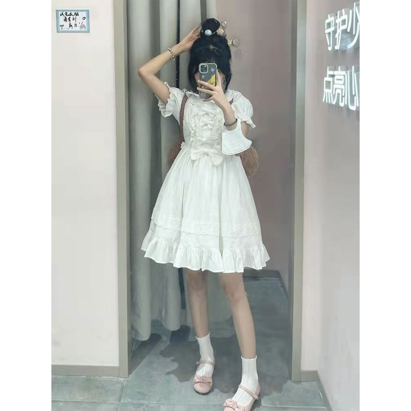 Doll collar dress female  summer new student small white skirt small waist slimming lace skirt