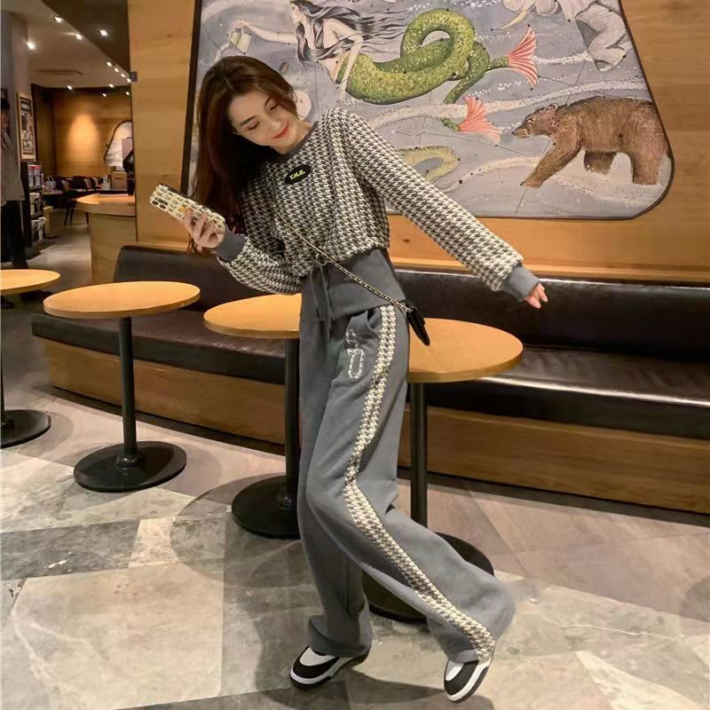 小香風套裝女春秋2022新款小個子洋氣減齡時尚休閒闊腳褲兩件套女
