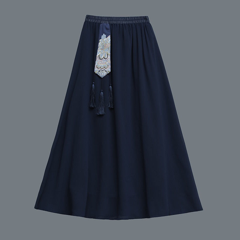 2023 Xia Hanfu Chinese style female fairy skirt embroidered flower chiffon skirt literary retro mid-length skirt