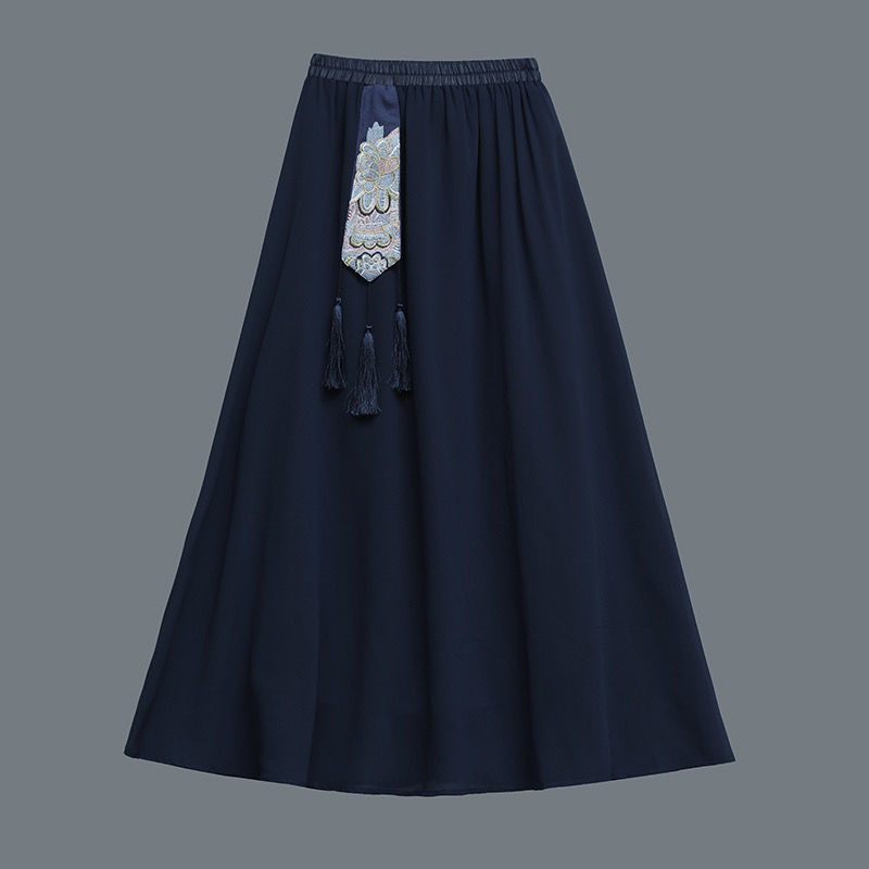  Xia Hanfu Chinese style female fairy skirt embroidered flower chiffon skirt literary retro mid-length skirt