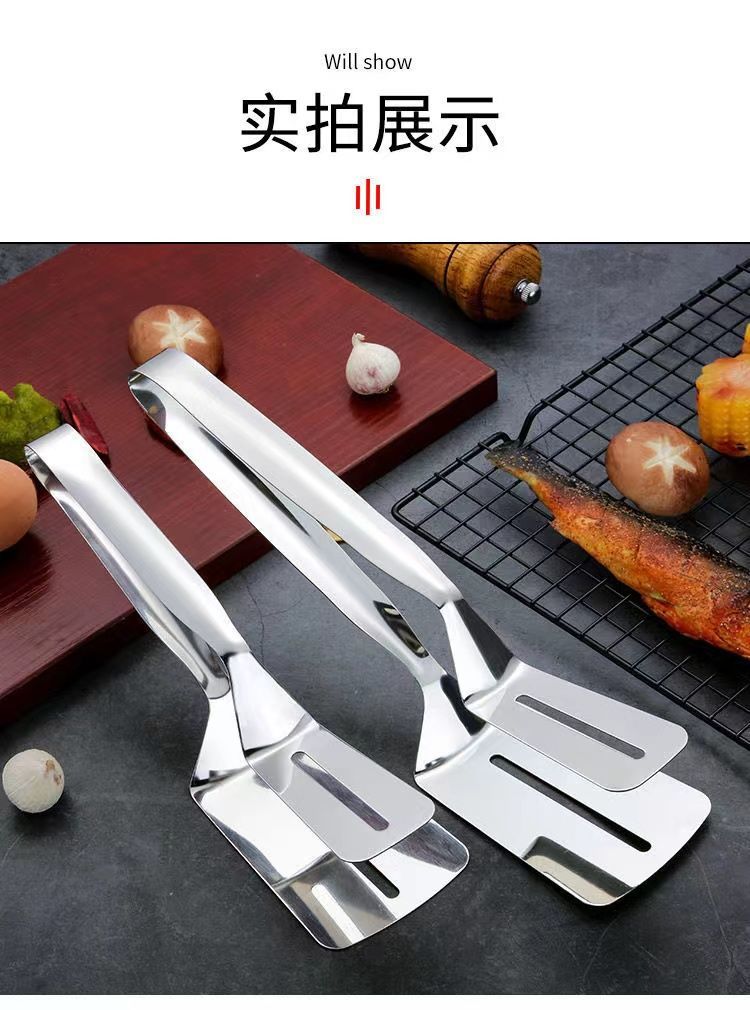 304不锈钢煎鱼防烫夹子翻鱼铲炸鱼神器不粘夹铲牛排家用厨房煎铲