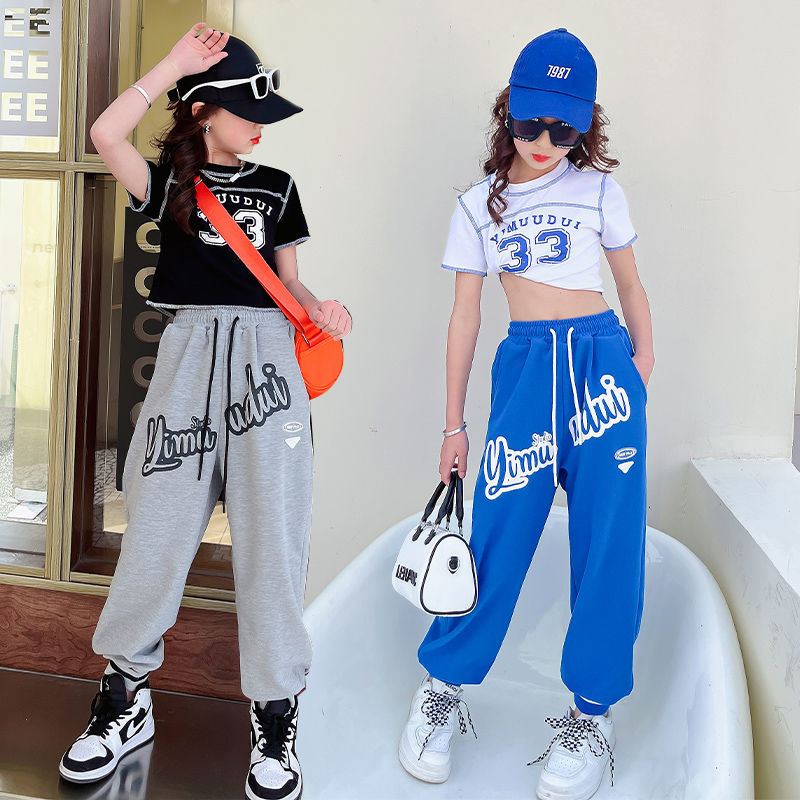 街舞兒童潮服時尚六一演出服走秀露臍jazz嘻哈短袖套裝女童爵士舞