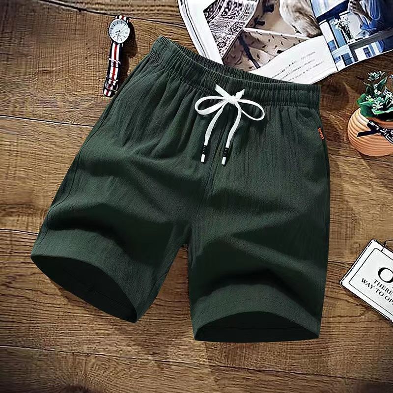 Summer Shorts men's cotton linen 5-point pants trend versatile solid color thin sports casual pants beach pants large shorts