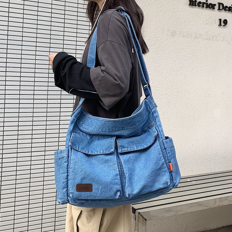 包包女2022新款韓版百搭復古帆布牛仔包單肩斜挎包大容量購物袋潮