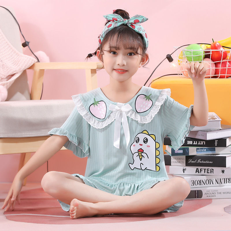 夏季女童睡衣小女孩公主卡通薄款短袖空调服儿童套装家居服