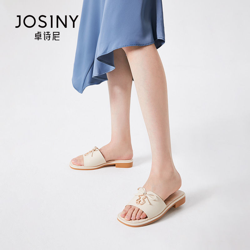 165862-卓诗尼蝴蝶结一字拖沙滩鞋2022新款网红粗跟拖鞋女夏外穿女鞋百搭-详情图
