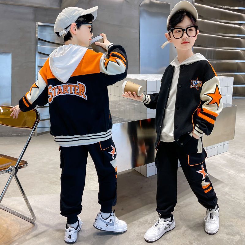 男童春装套装新款中大童洋气男孩秋季韩版棒球服两件套潮流