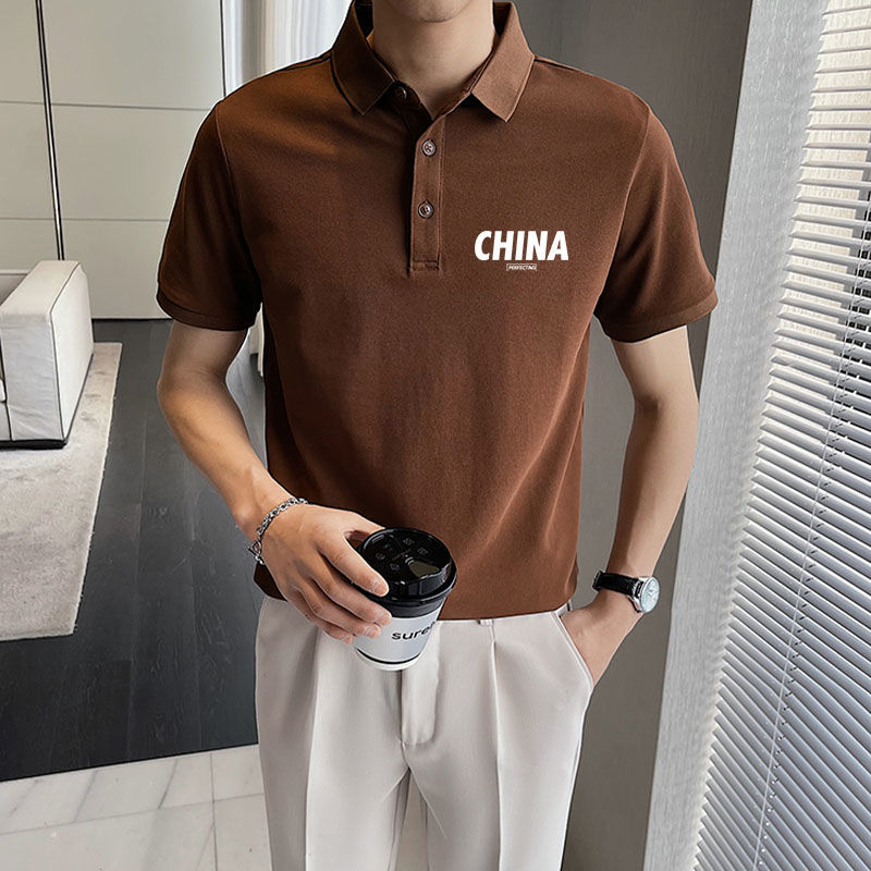POLO領英倫深咖啡色短袖t恤男士衫潮男商務休閒翻領上衣服有領12