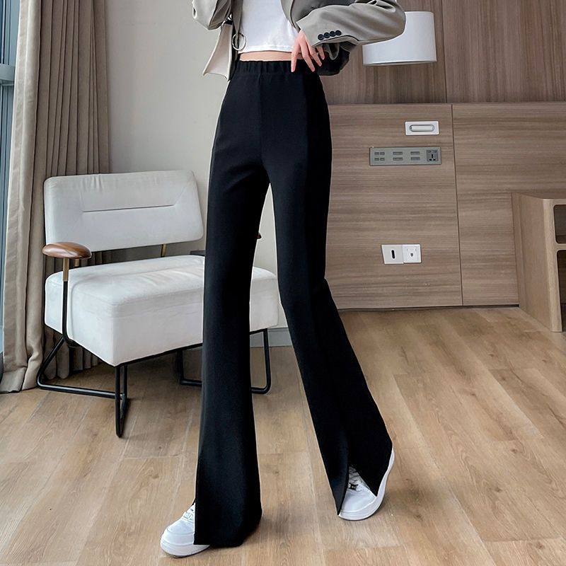 Micro flared pants women's front split  spring and summer new fashion high waist loose hanging casual wide leg mop pants