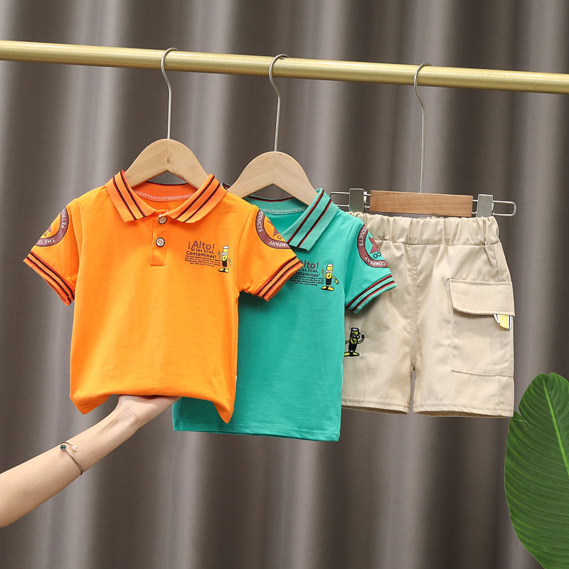 男童夏装套装夏季新款小童男宝宝时尚短袖条纹polo衫两件套潮