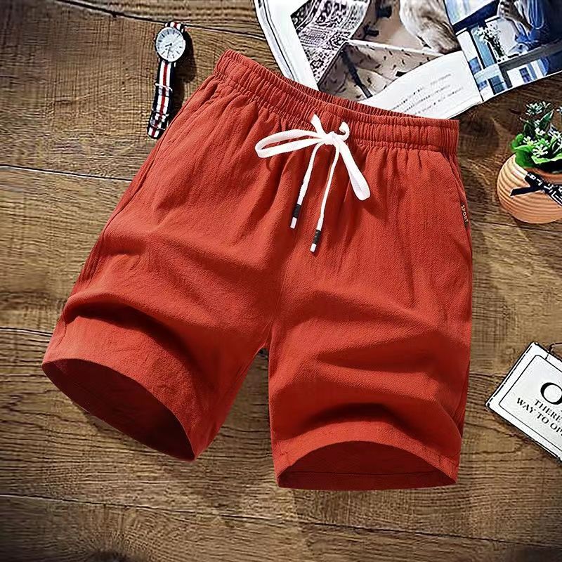 Summer Shorts men's cotton linen 5-point pants trend versatile solid color thin sports casual pants beach pants large shorts