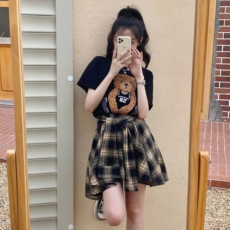 Girls' suit skirt two-piece summer dress  new foreign style children's printed T-shirt + skirt two-piece set female [shipped within 7 days]