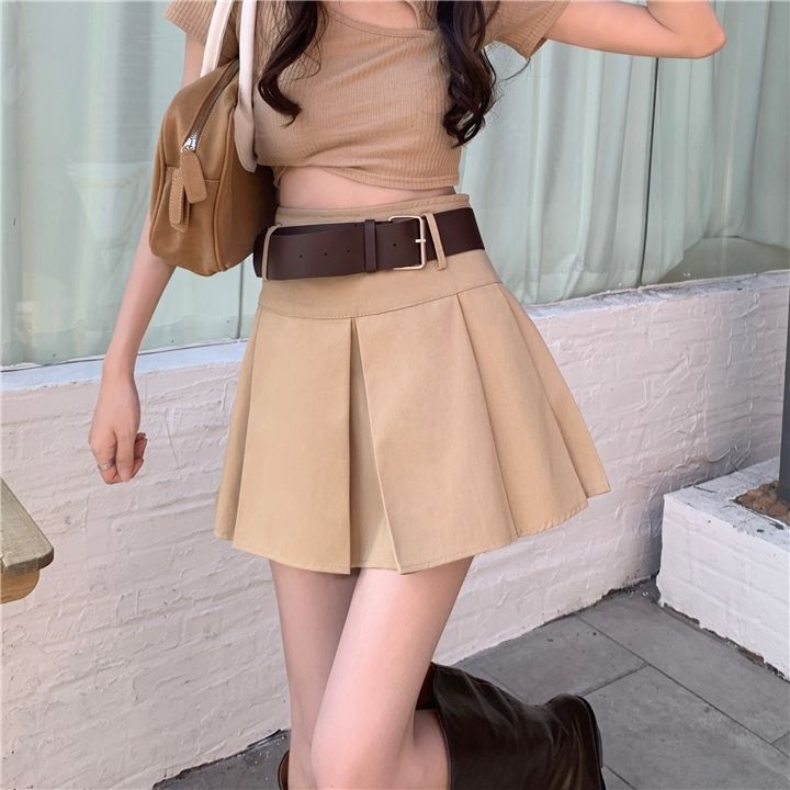 Hot girl skirt A-line pleated skirt 2023 new high-waist pure lust style short skirt black slimming skirt