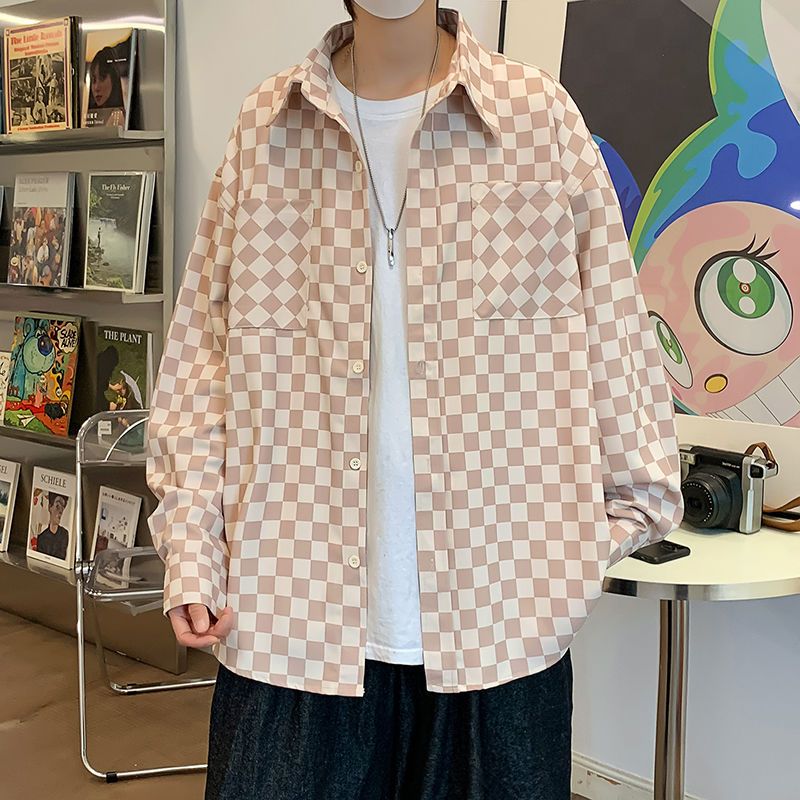 Checkerboard shirt men's Hong Kong style trend sunscreen long-sleeved shirt spring and summer new loose Japanese all-match casual jacket