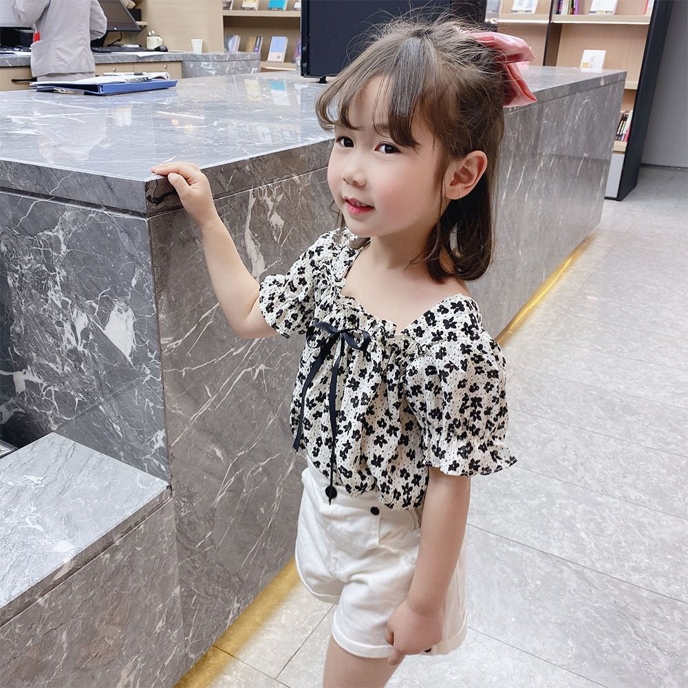 Girls' Summer Short Sleeve Shirt Girls' chiffon shirt 3-7 years old foreign style little girls' summer princess style top fashion