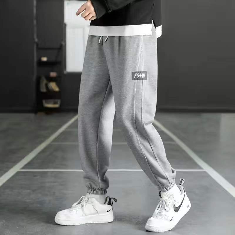 Plus velvet thickened casual pants men's autumn and winter trendy brand loose straight tube youth sports pants long pants