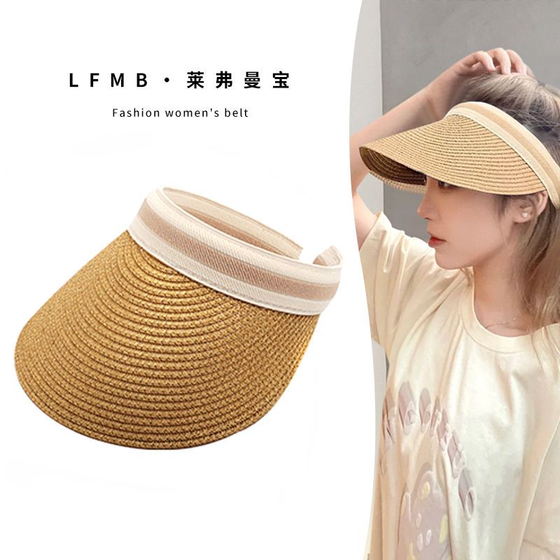 Raffia empty top headband hat female summer Japanese sunshade straw hat beach UV sunscreen face sun hat