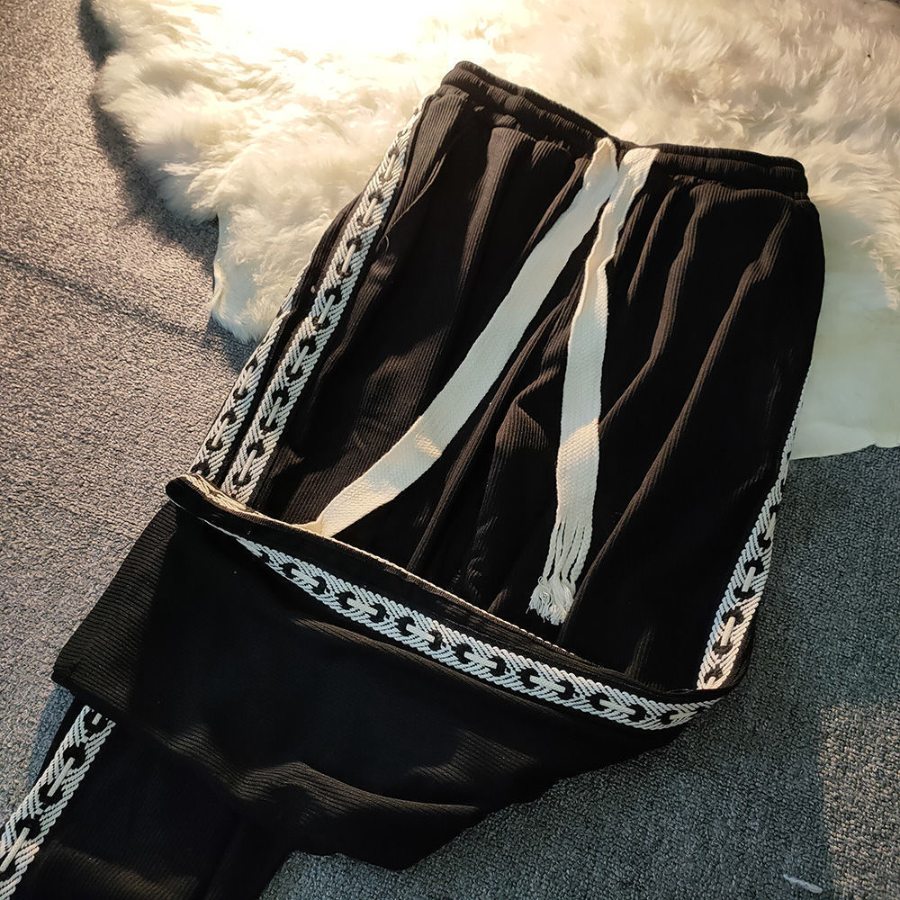 Ribbon knitted pants men's spring and summer pants casual pants Korean version of the trend loose straight sports trendy brand ins high street