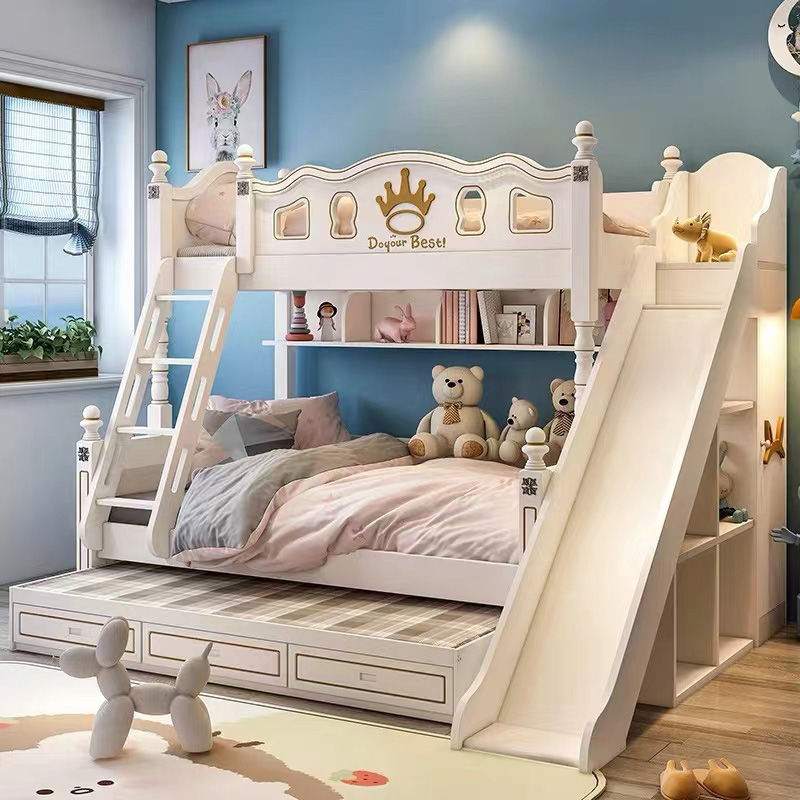上下床儿童双层床上下铺床二层女孩公主床实木柱高低床两层床子母