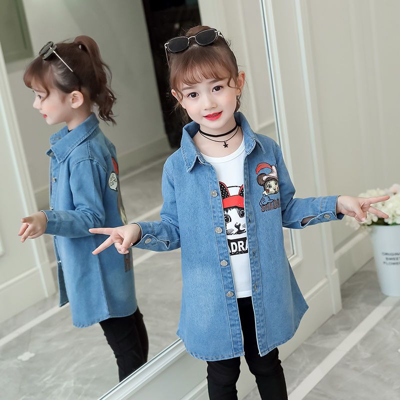 女童牛仔外套中长款风衣春秋儿童中大童学生女孩韩版新款牛仔外套