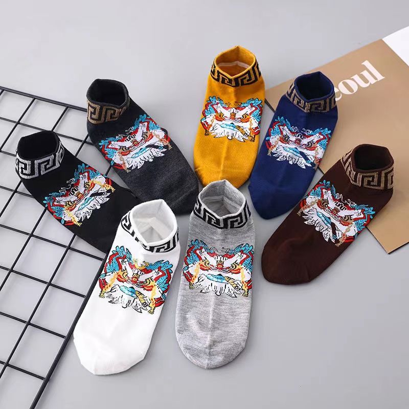 Chinese style national tide socks men's socks spring and summer breathable cotton deodorant boys boat socks business shallow mouth socks